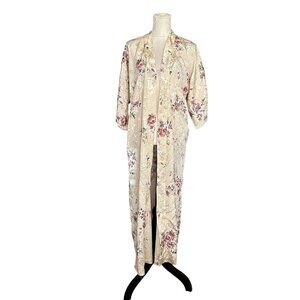 Vintage Expressions by California Dynasty Floral Lace Robe Pockets Sz L READ